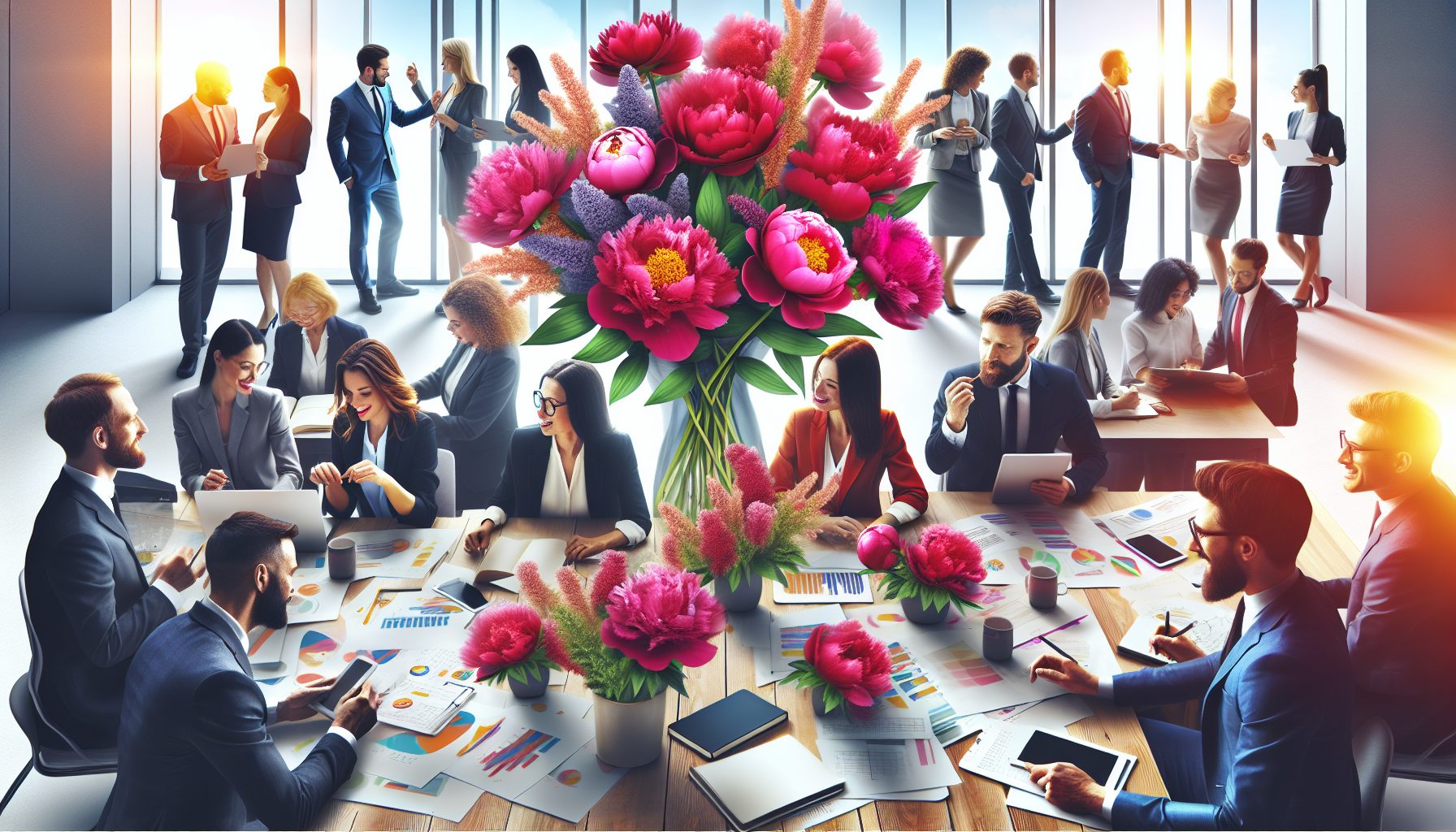 Пионы и настроение командной работы