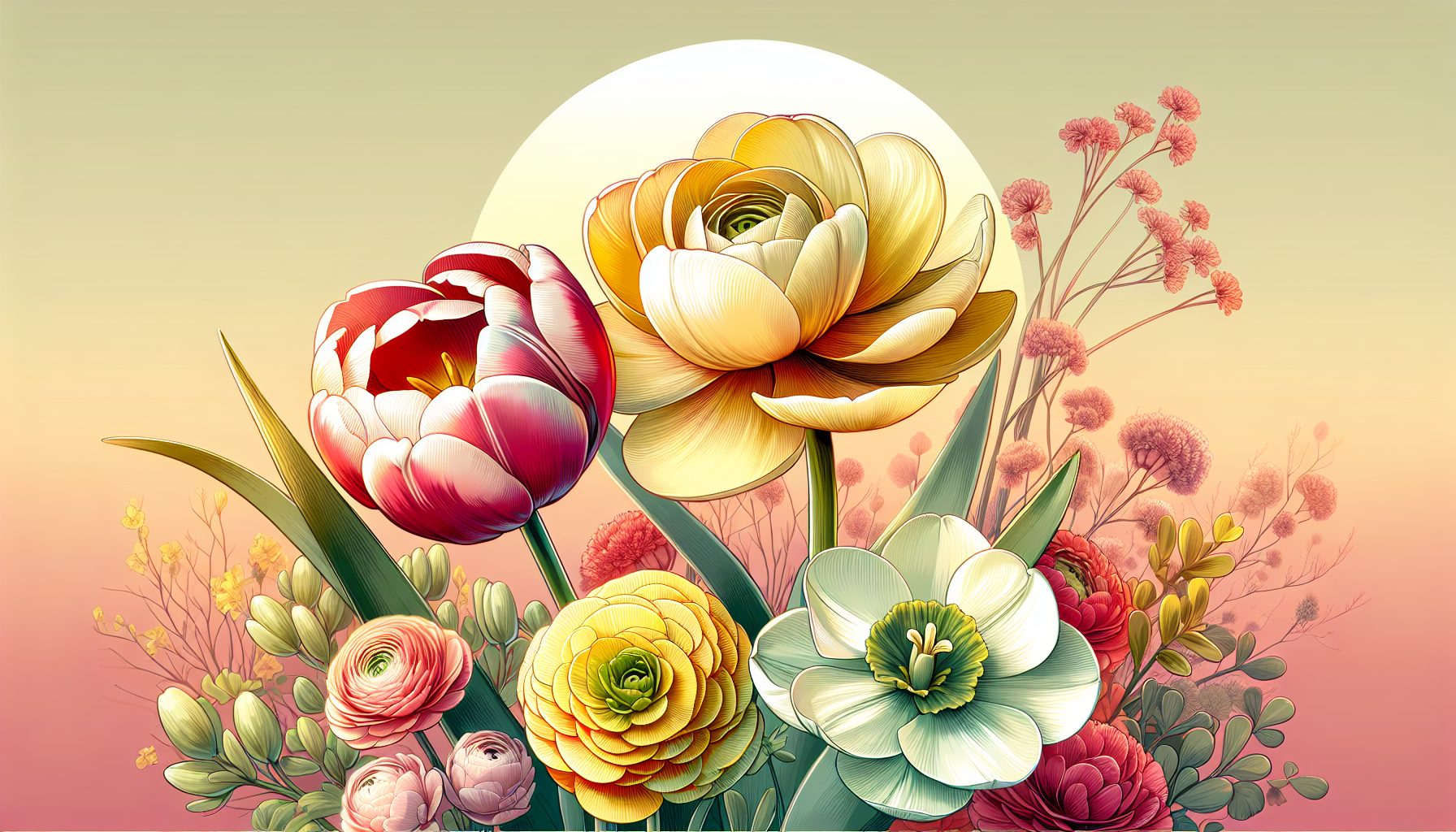 Весна: триада тюльпан-ранункулюс-нарцисс