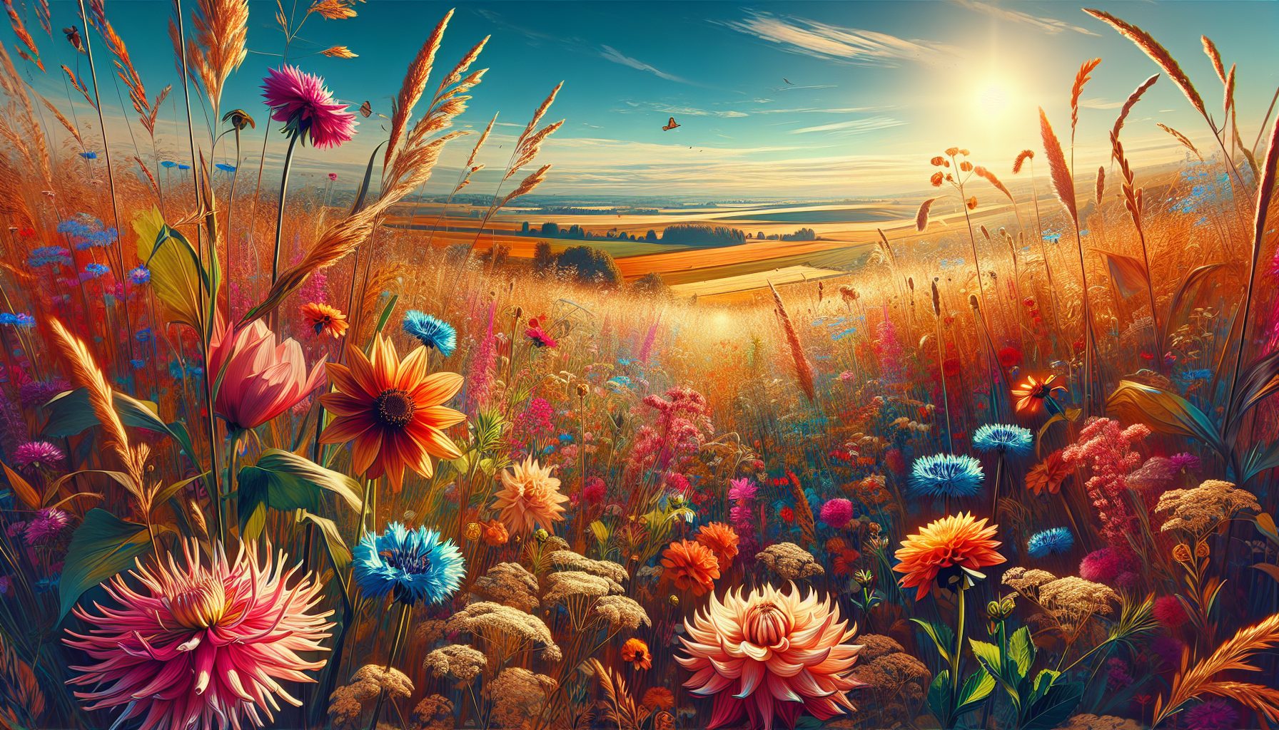 Летний размах: васильки, георгины, луговые травы