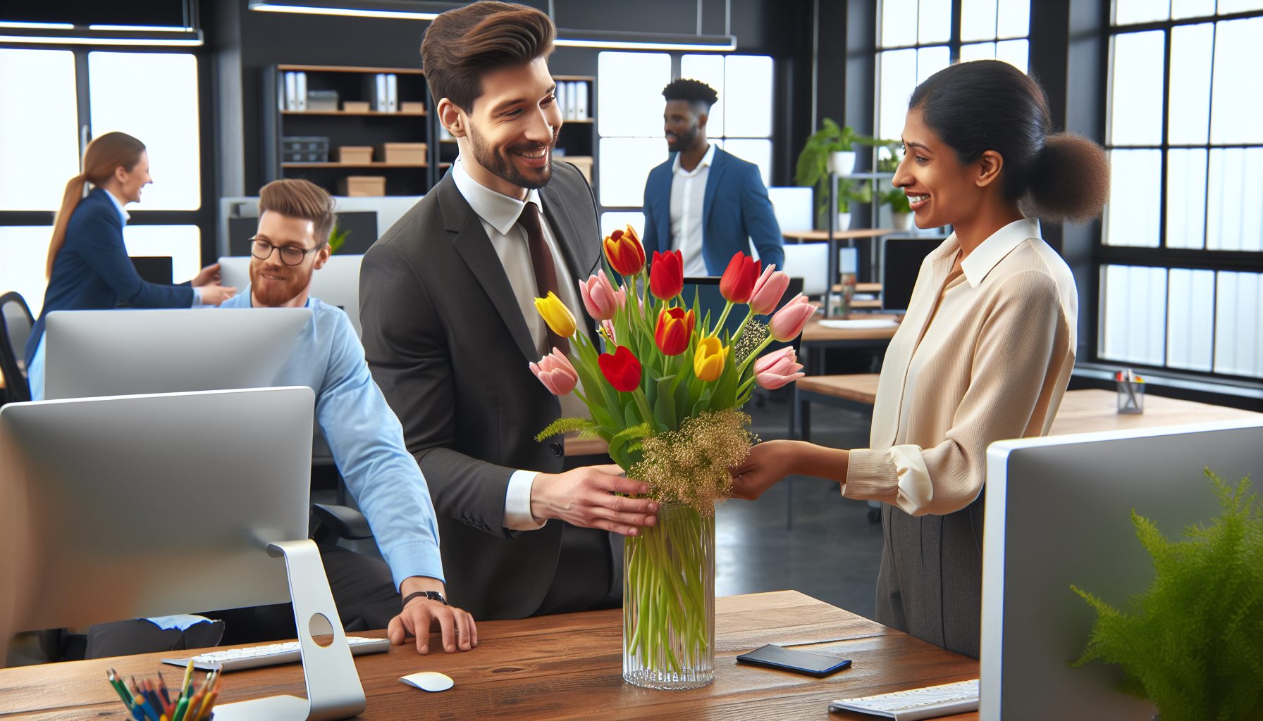 Офисная традиция дарить цветы