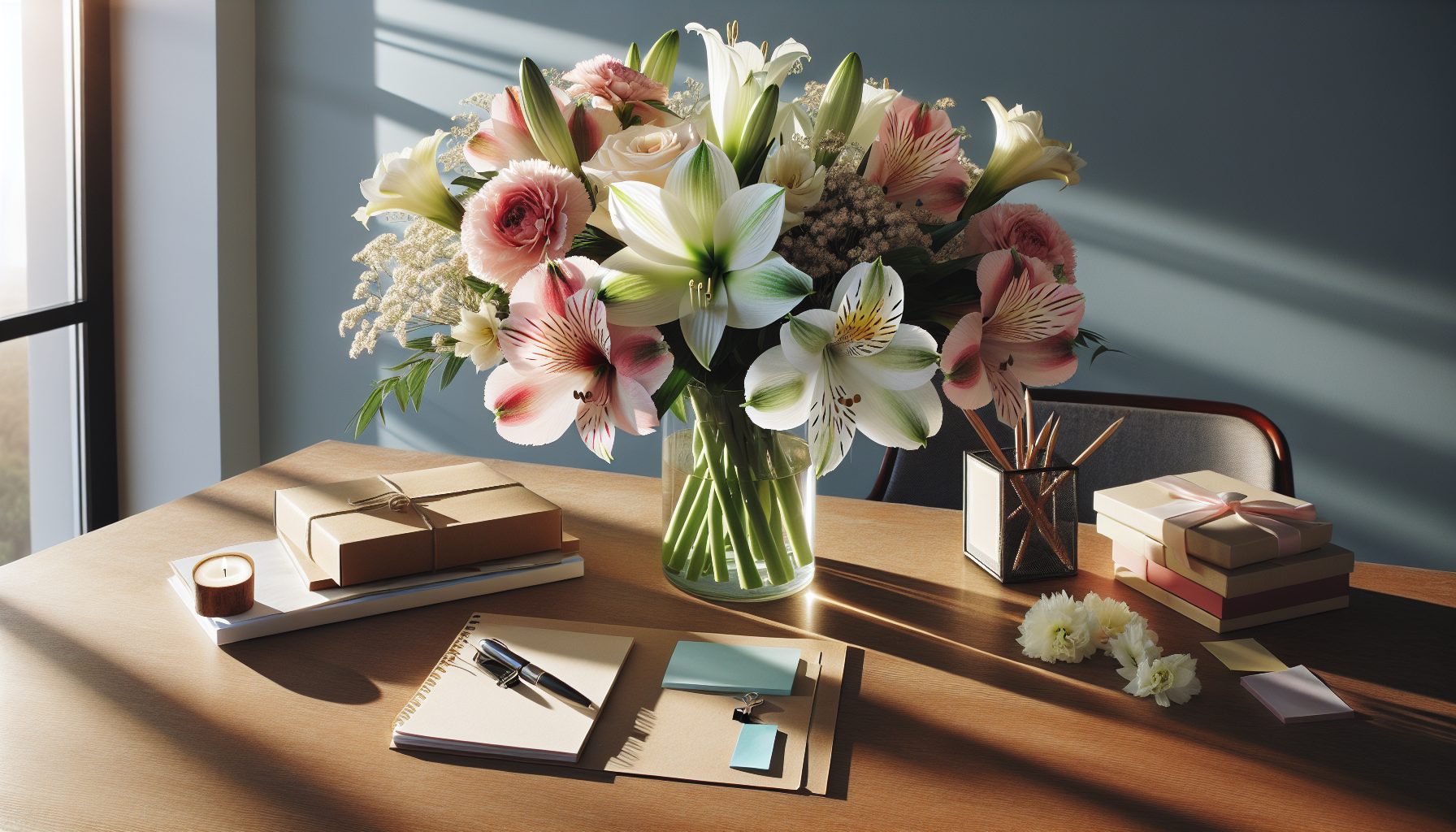 Зимняя палитра: альстромерия, амариллис и белая гвоздика