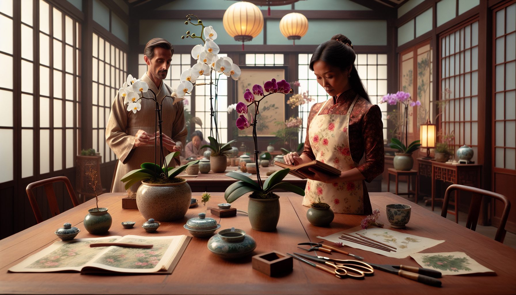 Подготовка к мастер-классу орхидей для коллег