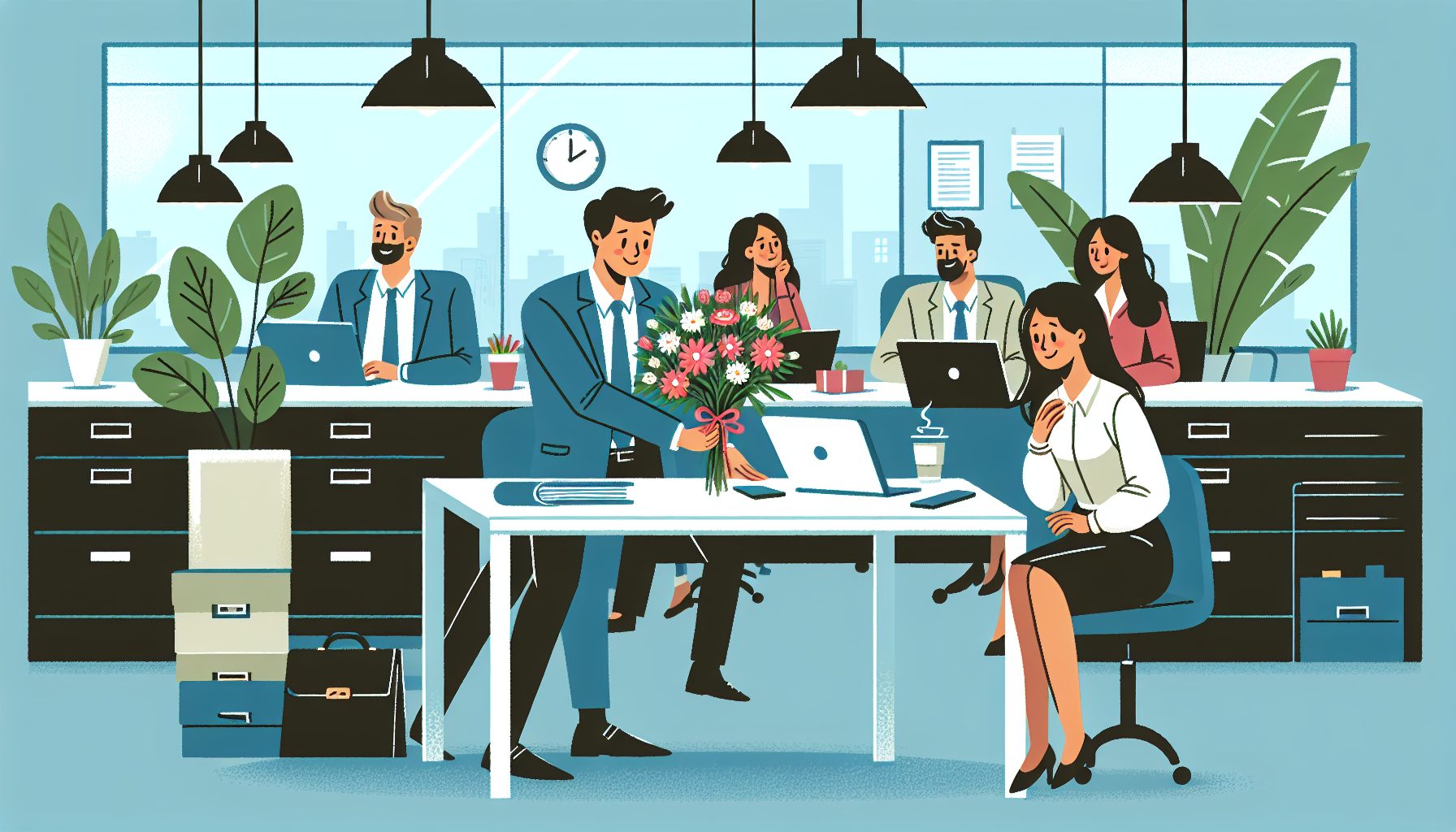 Когда уместно дарить букеты на работе