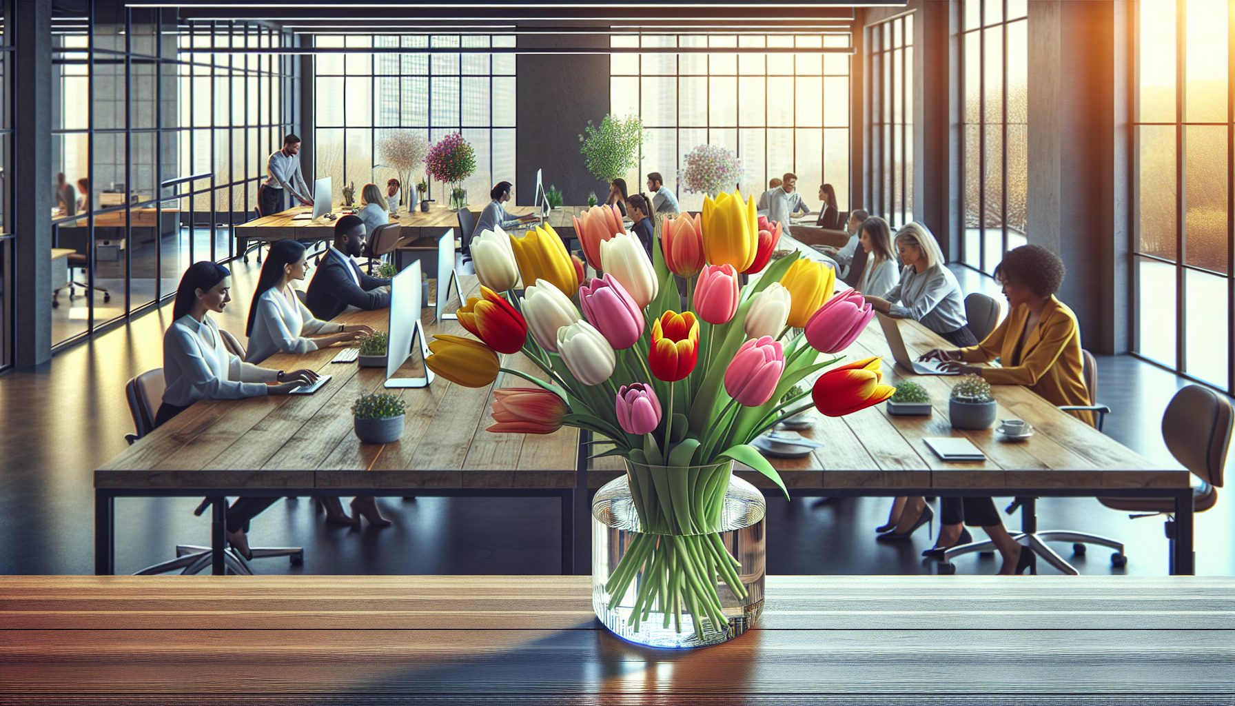 Тюльпаны как часть офисной культуры