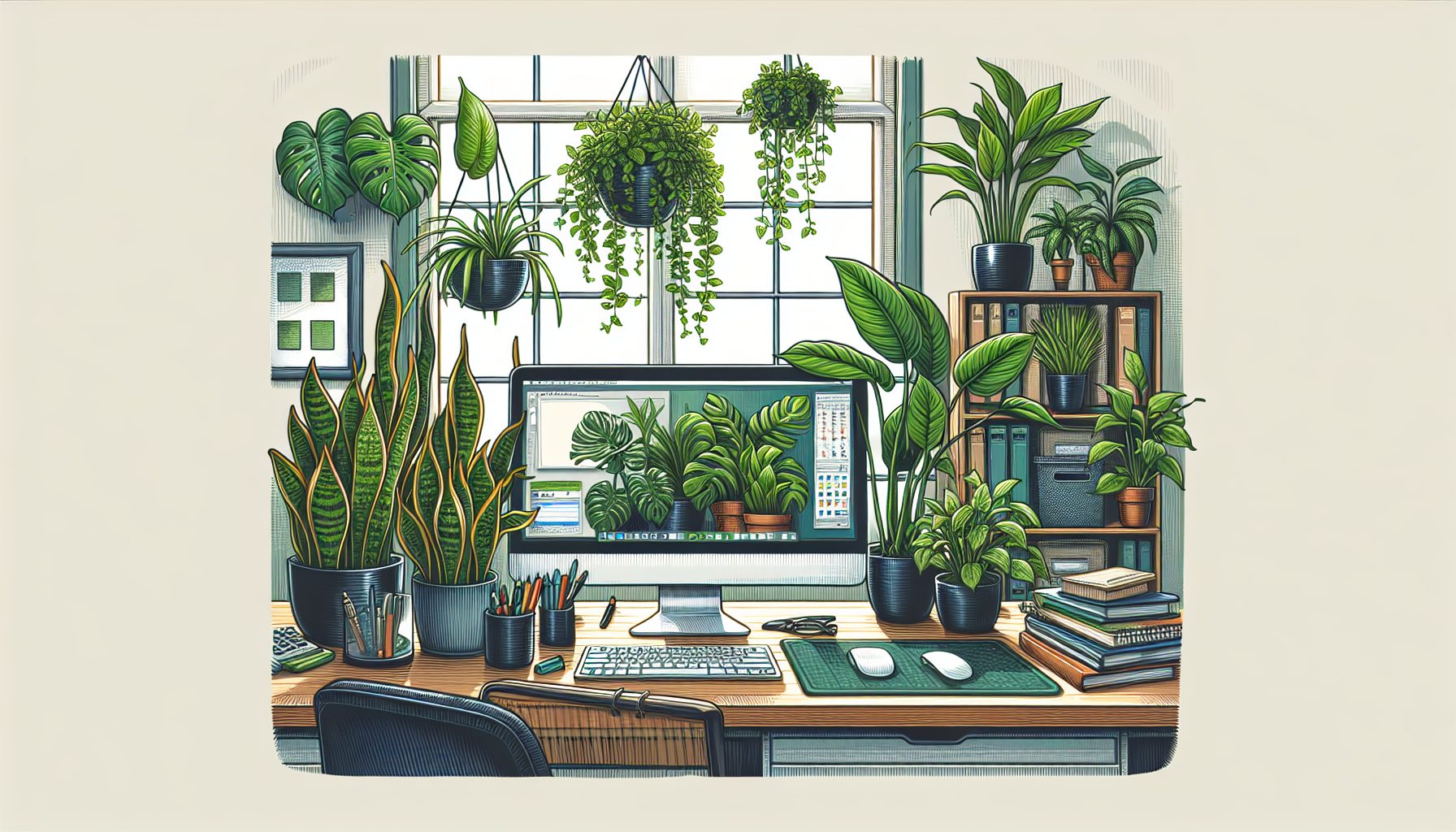Домашние растения на рабочем месте