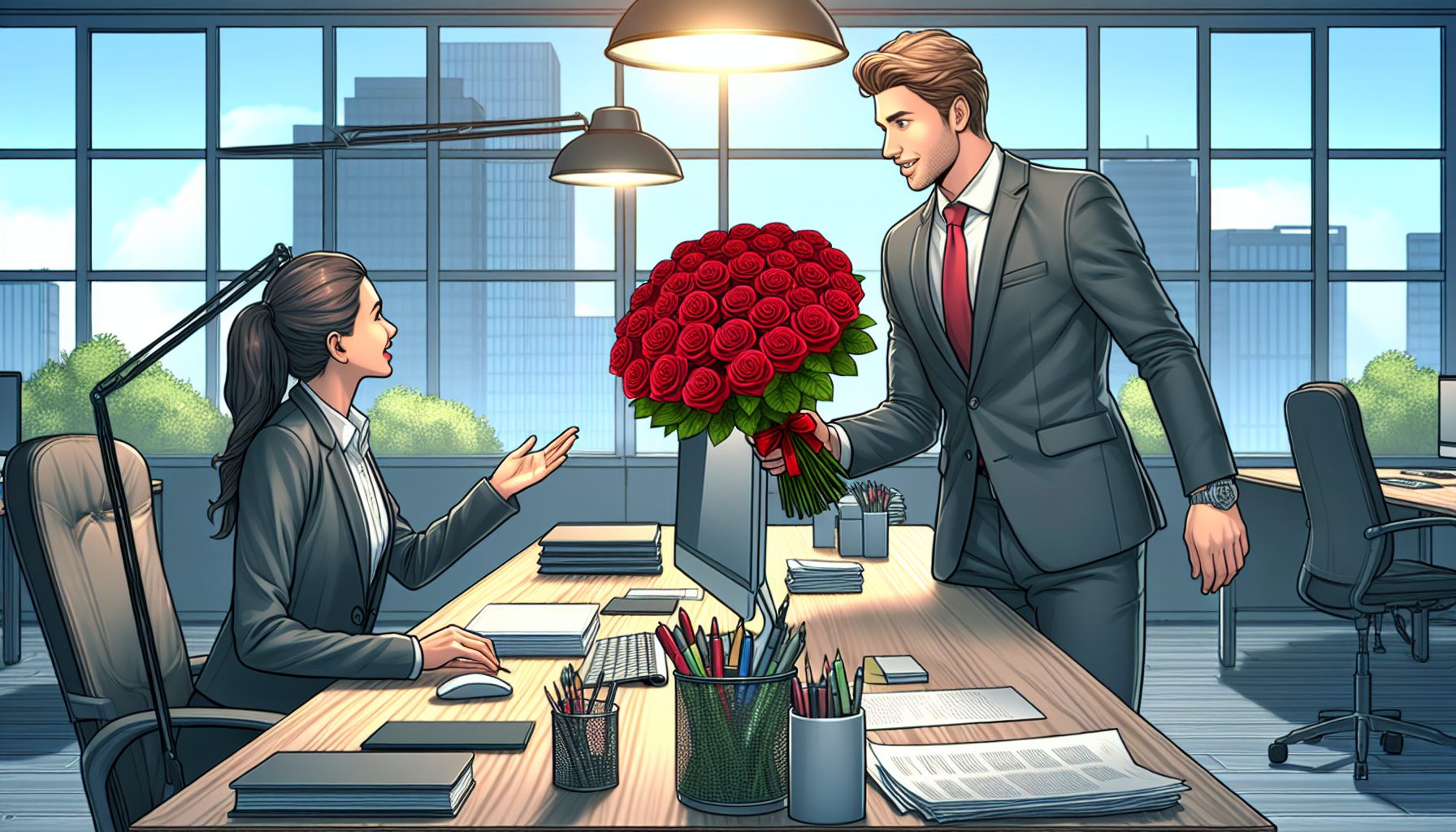 Зачем вообще дарить розы в офисе