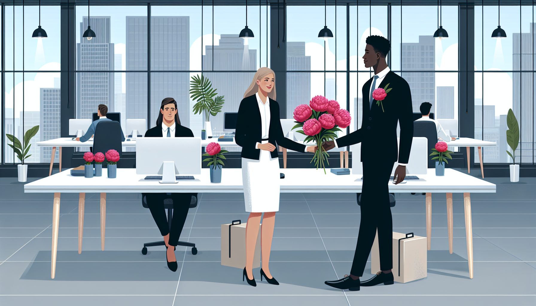 Пионы как часть офисного этикета